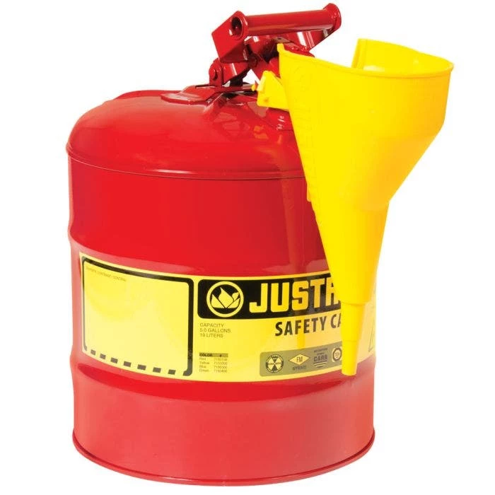Justrite Type I Safety Can With Funnel 5 Gal, Red 1 Justrite Type I Safety Can With Funnel 5 Gal, Red