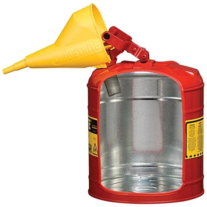 Justrite Type I Safety Can With Funnel 5 Gal, Red 3 Justrite Type I Safety Can With Funnel 5 Gal, Red - Image 3