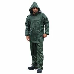 Premium Polyester Coated Rainsuit, Green, Large