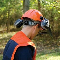 Elvex Safety Helmet With Mesh Visor And Ear Muffs NRR 27db -Wilson Bros Gardens Shop cu60 3 1