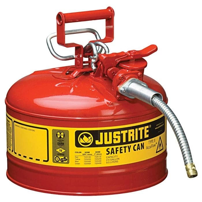 Justrite Type II Accuflow Safety Can, 2.5 Gal, Red 1 Justrite Type II Accuflow Safety Can, 2.5 Gal, Red