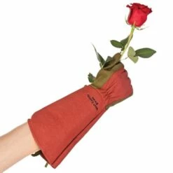 West County Thorn-Proof Unisex Rose Suede Gloves, Ruby Red With Olive Palms
