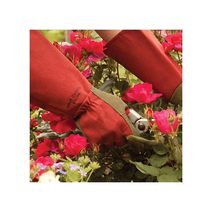 West County Thorn-Proof Unisex Rose Suede Gloves, Ruby Red With Olive Palms 7 West County Thorn-Proof Unisex Rose Suede Gloves, Ruby Red With Olive Palms - Image 7
