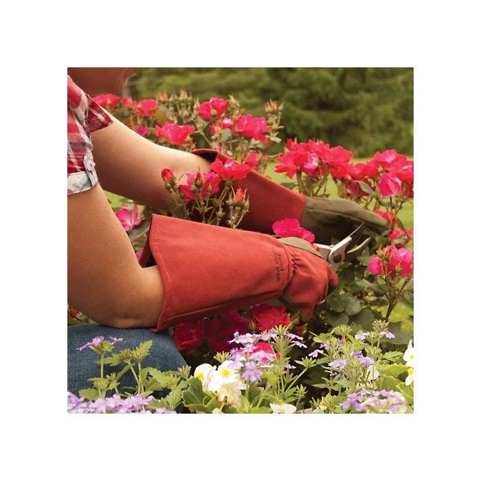 West County Thorn-Proof Unisex Rose Suede Gloves, Ruby Red With Olive Palms 8 West County Thorn-Proof Unisex Rose Suede Gloves, Ruby Red With Olive Palms - Image 8