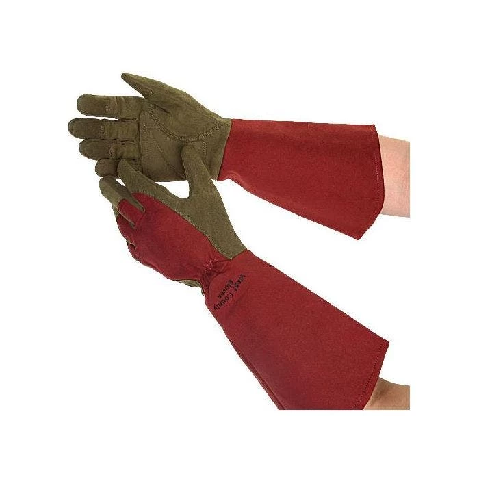 West County Thorn-Proof Unisex Rose Suede Gloves, Ruby Red With Olive Palms 9 West County Thorn-Proof Unisex Rose Suede Gloves, Ruby Red With Olive Palms - Image 9